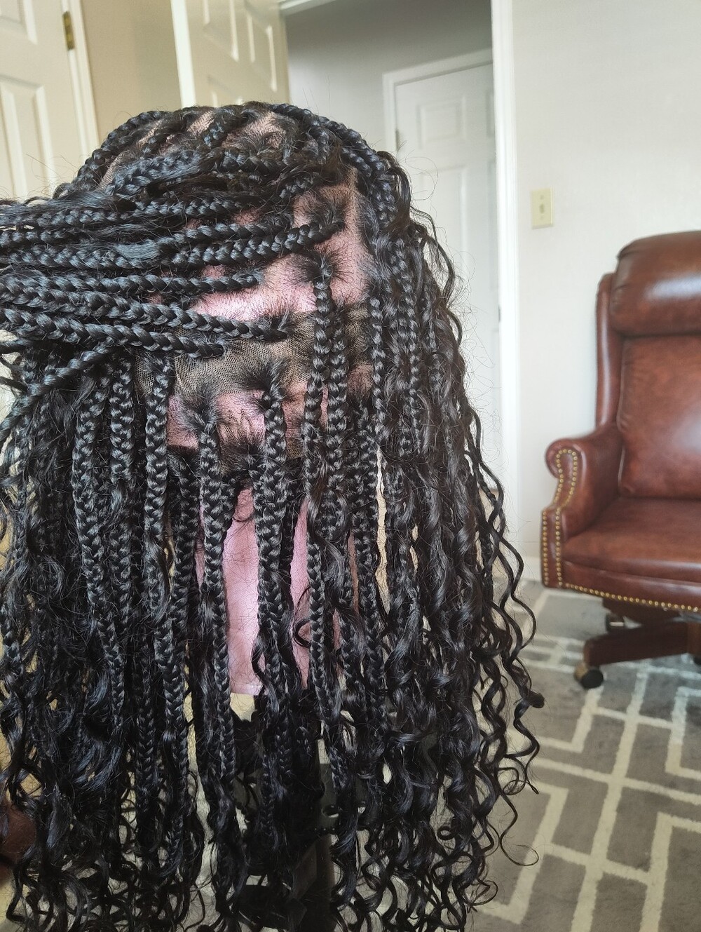 Full Lace 360 Braided Wig Black Human Hair Synthetic Braids Glueless Pre Plucked - Picture 8 of 13